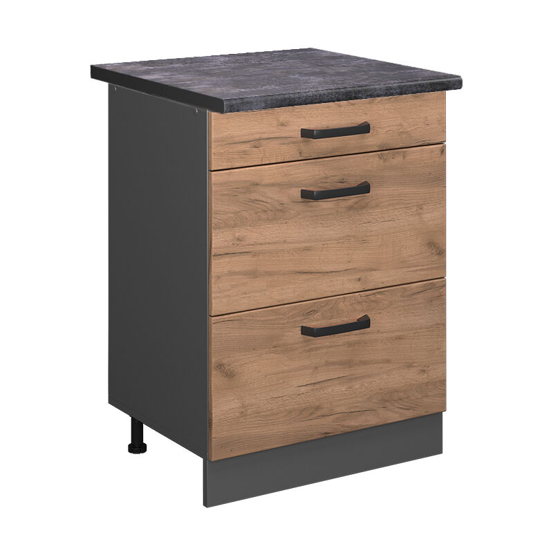 Küchenunterschrank R-line, Goldkraft Eiche, 60 Cm Mit Schubladen, Ap Anthrazit Vicco