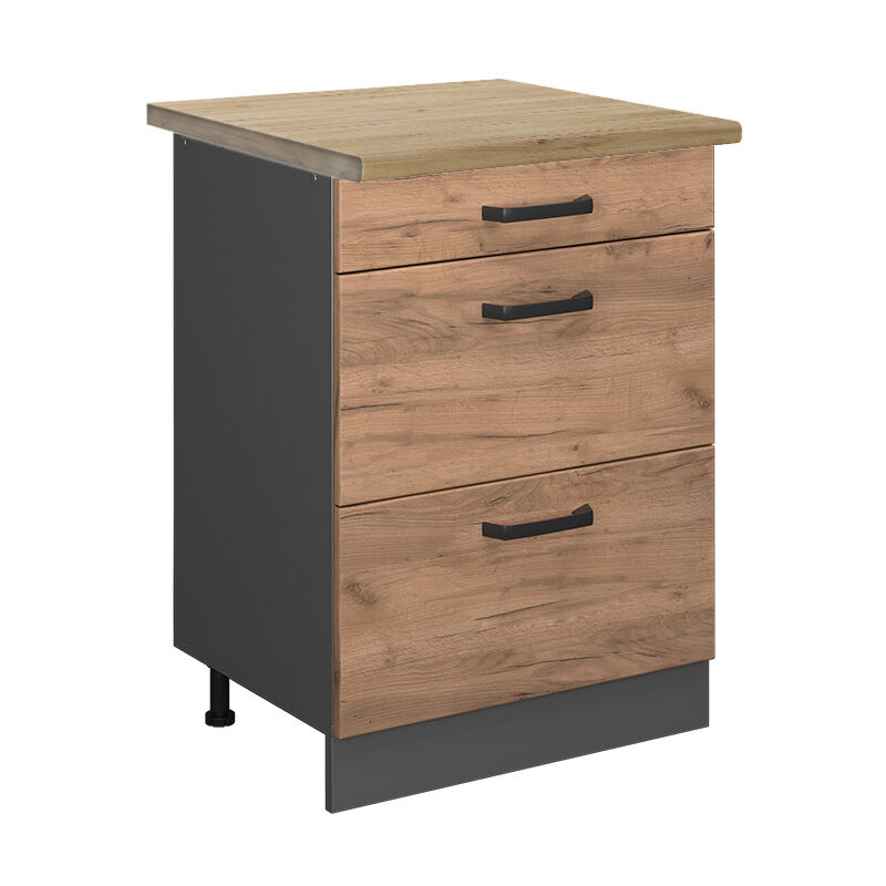 Vicco - Küchenunterschrank R-line, Goldkraft Eiche, 60 Cm Mit Schubladen, Ap Eiche