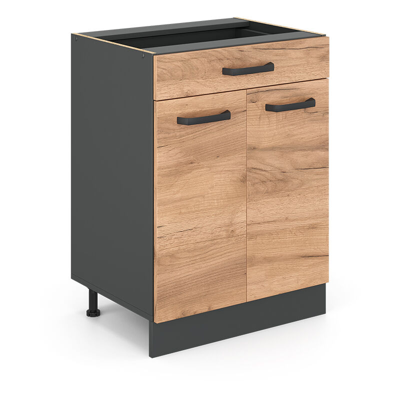 Küchenunterschrank R-line, Goldkraft Eiche, 60 Cm Mit Schublade, Ohne Arbeitsplatte Vicco