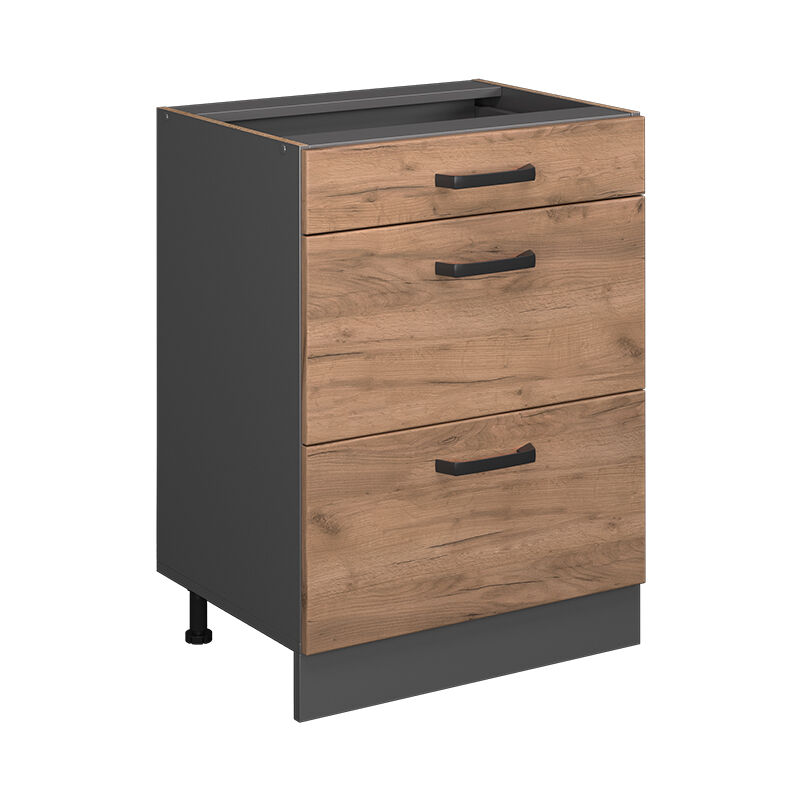 Küchenunterschrank R-line, Goldkraft Eiche, 60 Cm Mit Schubladen, Ohne Arbeitsplatte Vicco