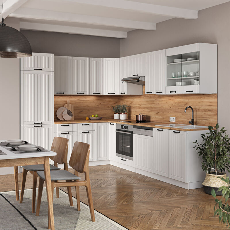 Vicco - Eckküche Fame-line, Weiß Landhaus/weiß, 227 X 60 Cm Ohne Arbeitsplatte