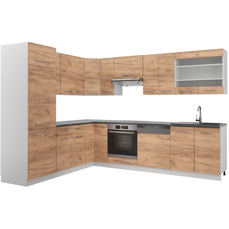 Vicco - Eckküche Fame-line, Goldkraft Eiche/weiß, 227 X 60 Cm Ohne Arbeitsplatte