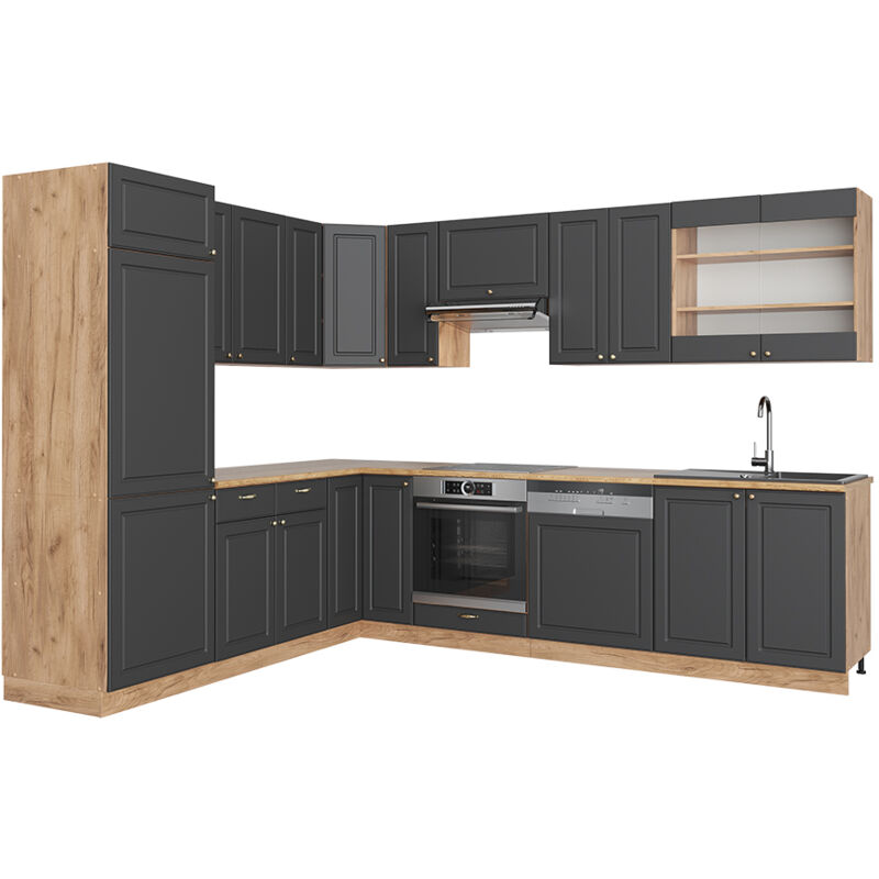 Vicco - Eckküche Fame-line, Anthrazit Landhaus/goldkraft Eiche, 227 X 60 Cm Ohne Arbeitsplatte