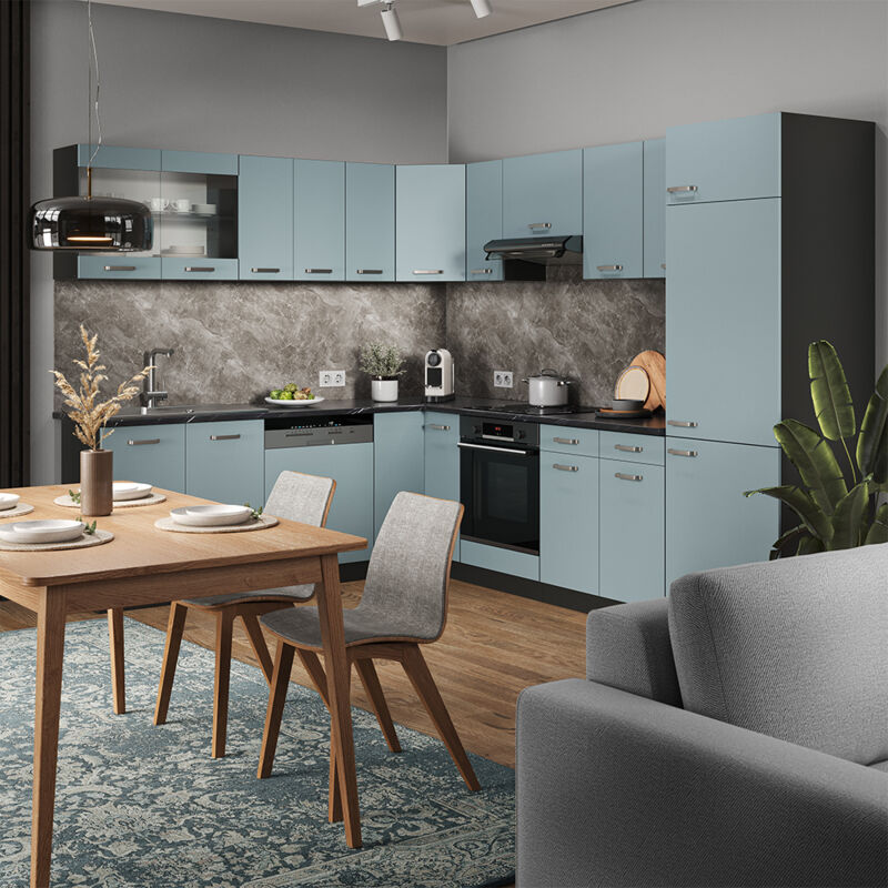 Vicco - Einbauküche R-line, Blau-grau/anthrazit, 227 X 287 Cm Ohne Arbeitsplatte