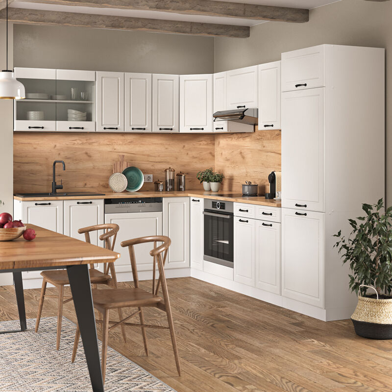 Vicco - Eckküche R-line, Weiß Landhaus/weiß, 227 X 287 Cm , Ap Marmor