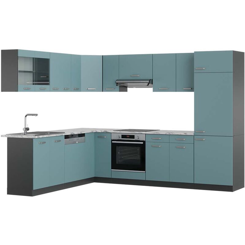 Vicco - Eckküche R-line, Blau-grau/anthrazit, 227 X 287 Cm , Ap Marmor