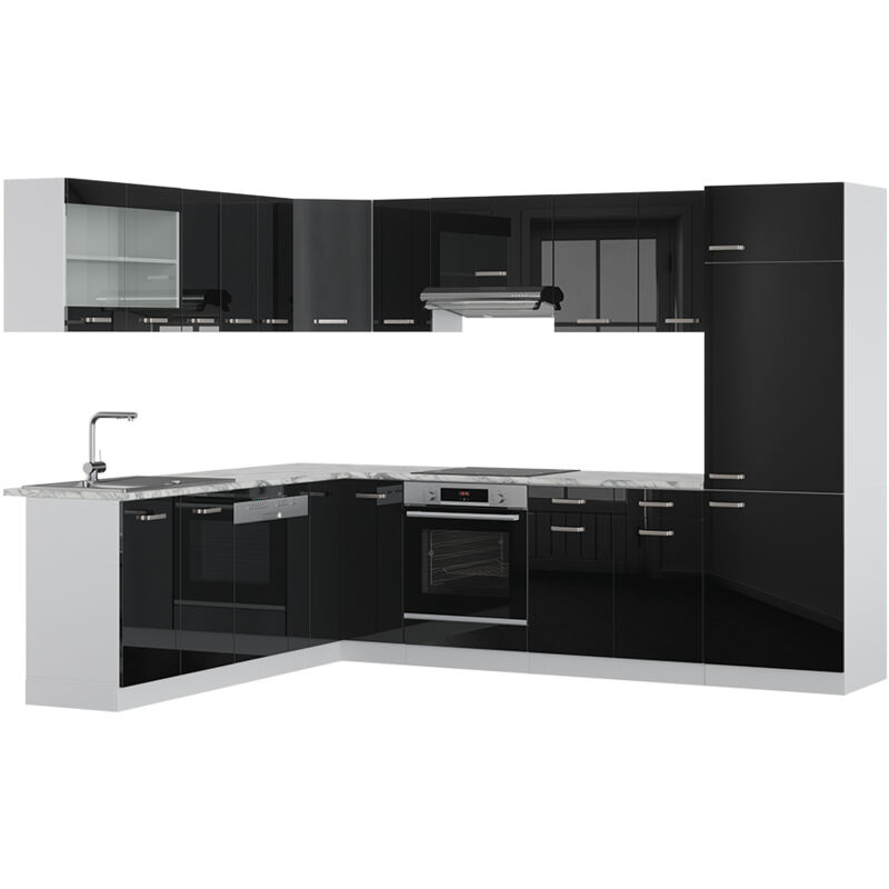 Vicco - Eckküche R-line, Schwarz Hochglanz, 227 X 287 Cm , Ap Marmor