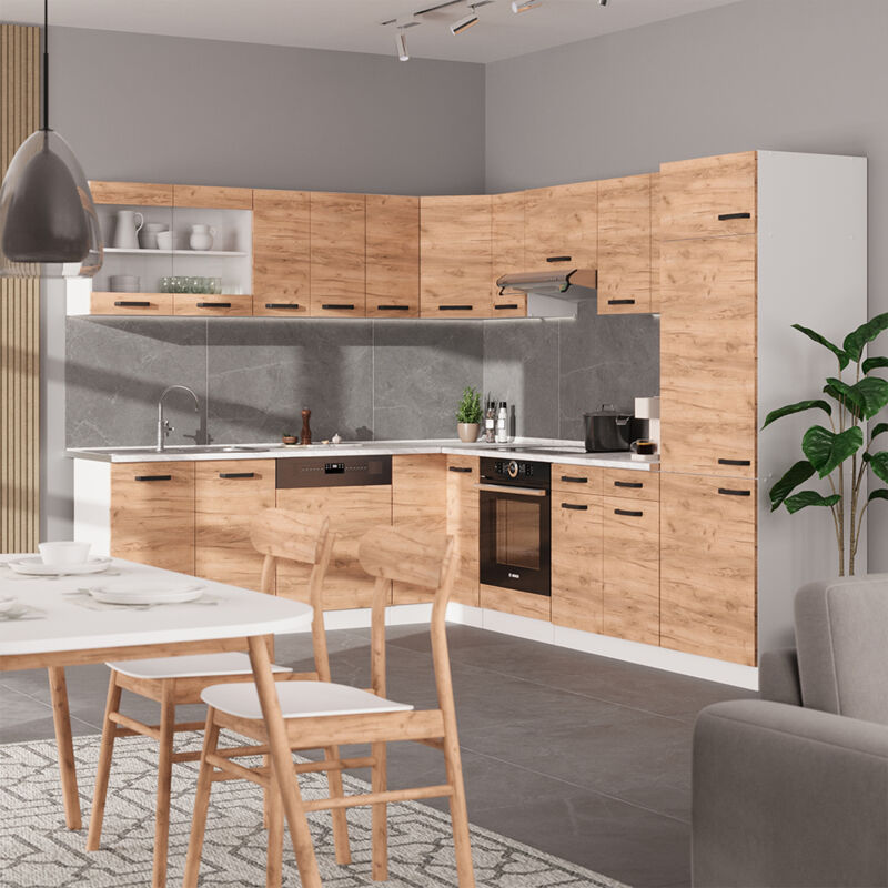 Vicco - Eckküche R-line, Goldkraft Eiche/weiß, 227 X 287 Cm Ap Anthrazit