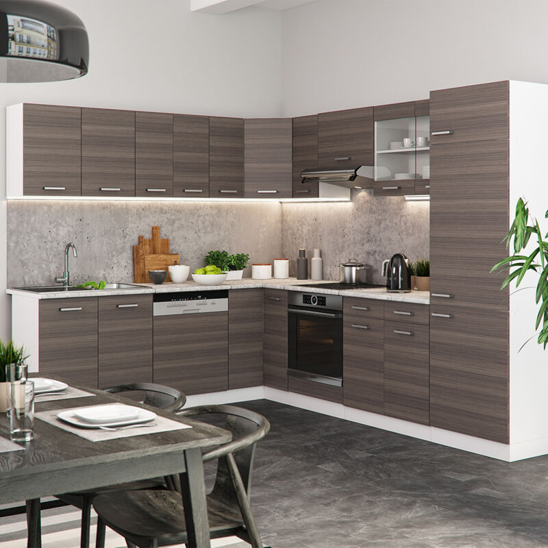 Vicco - Eckküche R-line, Edelgrau/weiß, 227 X 287 Cm Ohne Arbeitsplatte