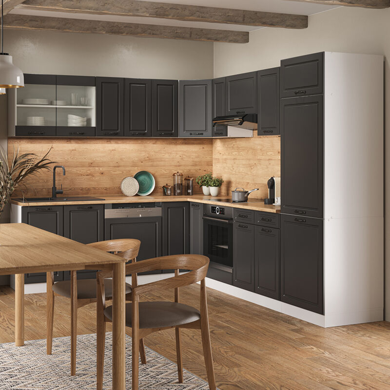 Vicco - Eckküche R-line, Anthrazit Landhaus/weiß, 227 X 287 Cm Ohne Arbeitsplatte