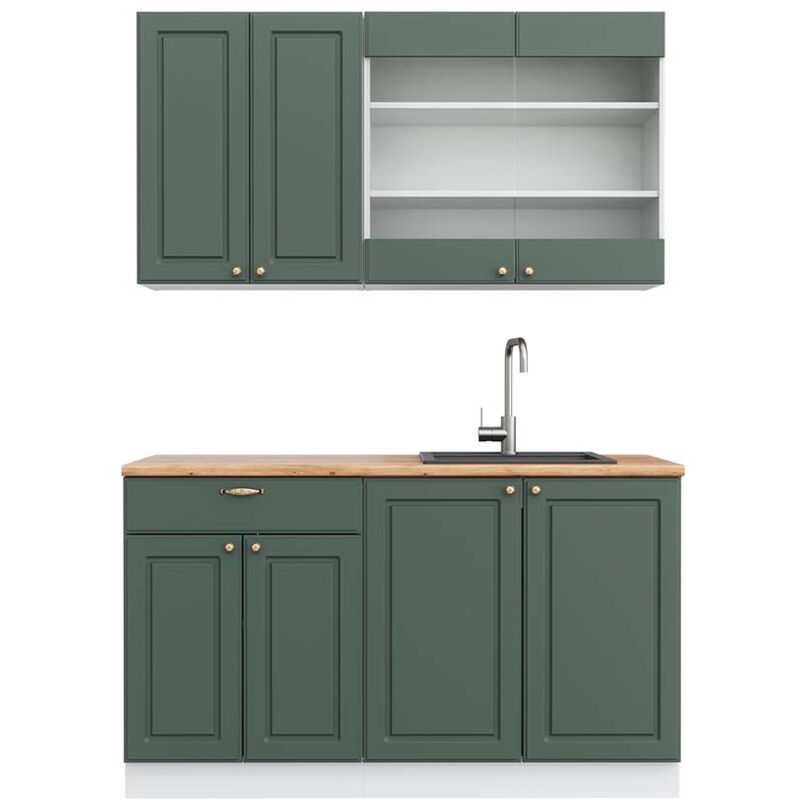 Vicco - Singleküche Fame-line, Grün-gold Landhaus/weiß, 140 Cm , Ap Eiche