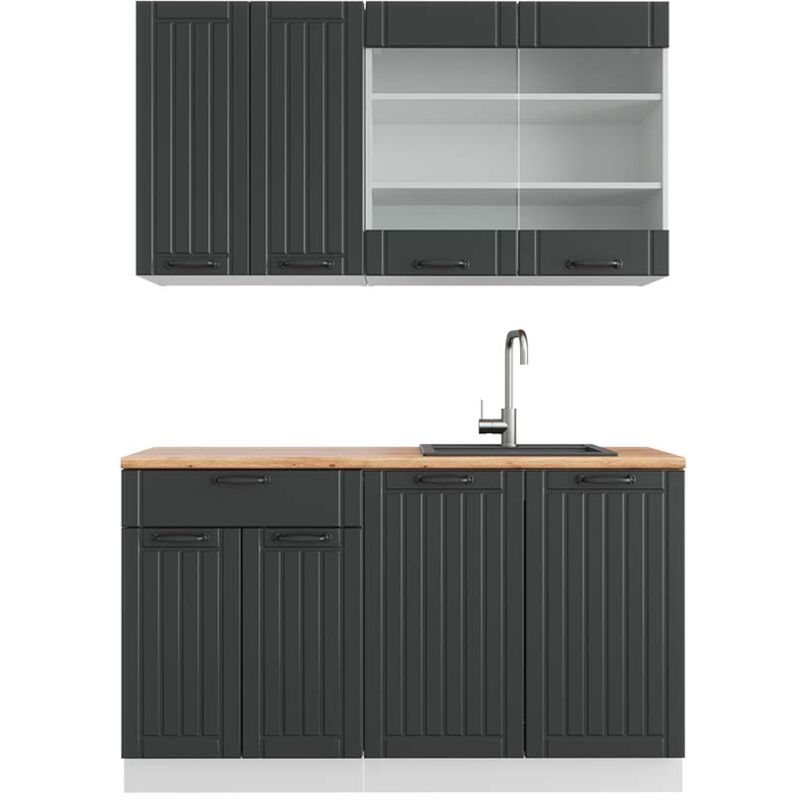 Vicco - Singleküche Fame-line, Anthrazit Landhaus/weiß, 140 Cm , Ap Eiche