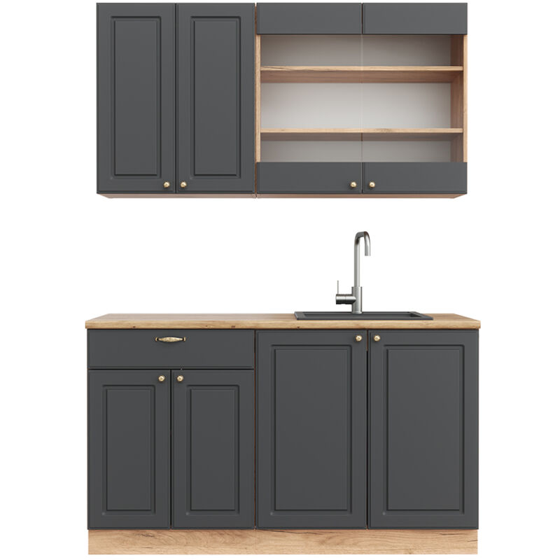 Vicco - Singleküche Fame-line, Anthrazit Landhaus/goldkraft Eiche, 140 Cm Ohne Arbeitsplatte