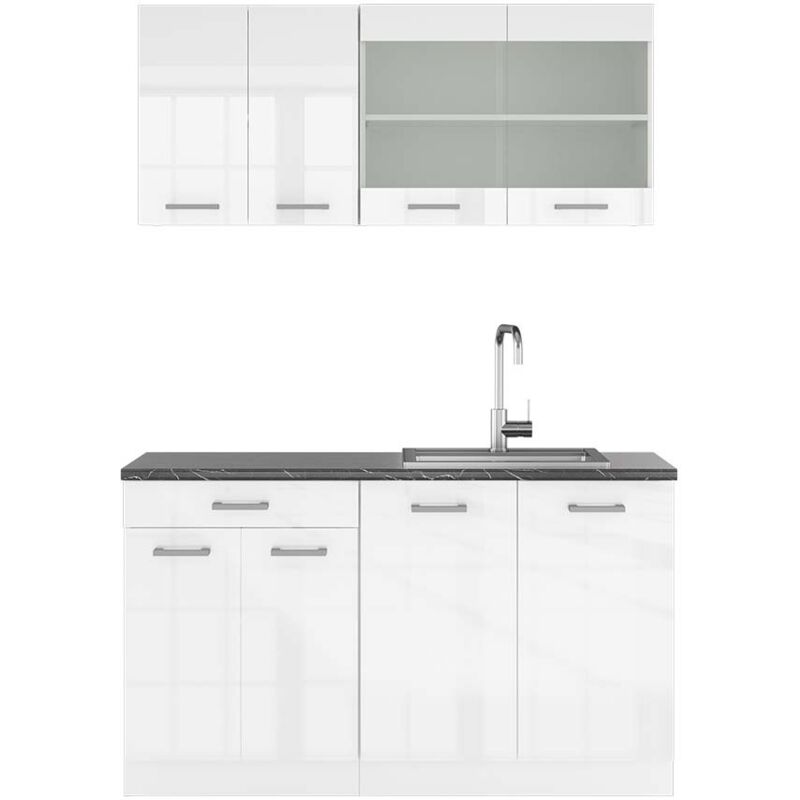Vicco - Singleküche R-line, Weiß Hochglanz/weiß, 140 Cm , Ap Anthrazit