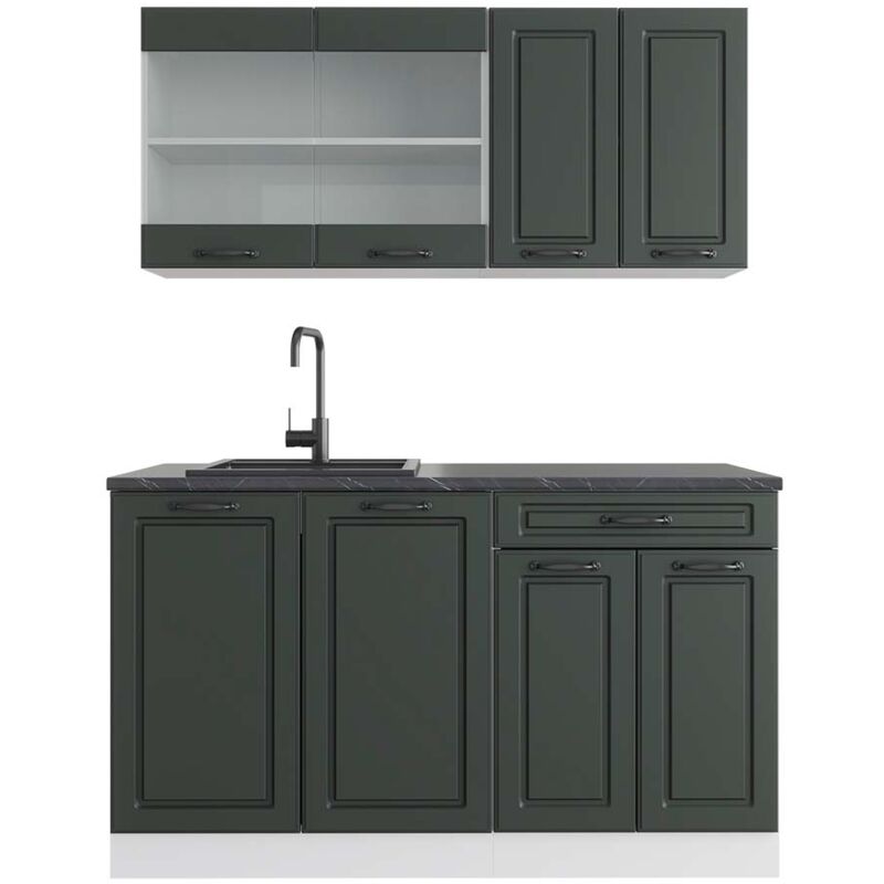 Vicco - Singleküche R-line, Anthrazit Landhaus/weiß, 140 Cm , Ap Anthrazit
