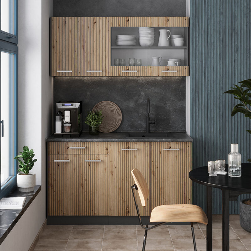 Vicco - Singleküche R-line, Artisan Eiche/anthrazit, 140 Cm , Ap Eiche