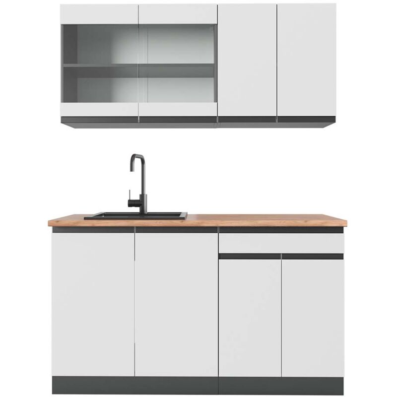 Vicco - Singleküche R-line, Weiß/anthrazit, 140 Cm , Ap Eiche