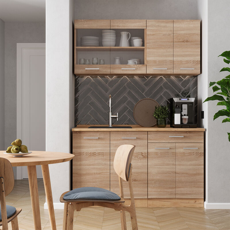 Vicco - Single Küche R-line, Sonoma/goldkraft Eiche, 140 Cm , Ap Anthrazit