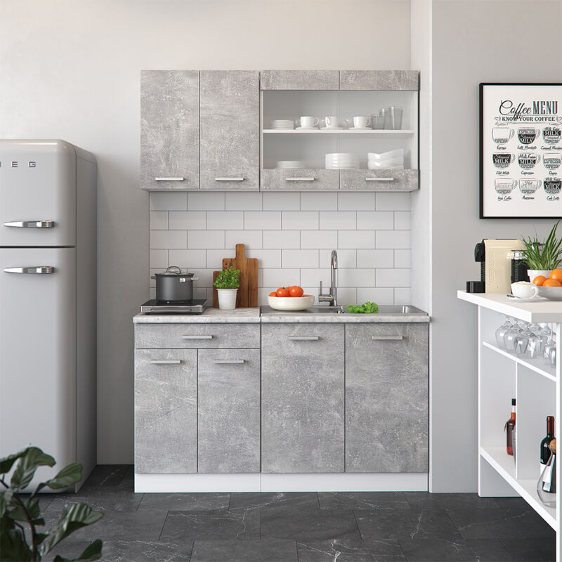 Singleküche R-line, Beton, 140 Cm , Ap Marmor Vicco
