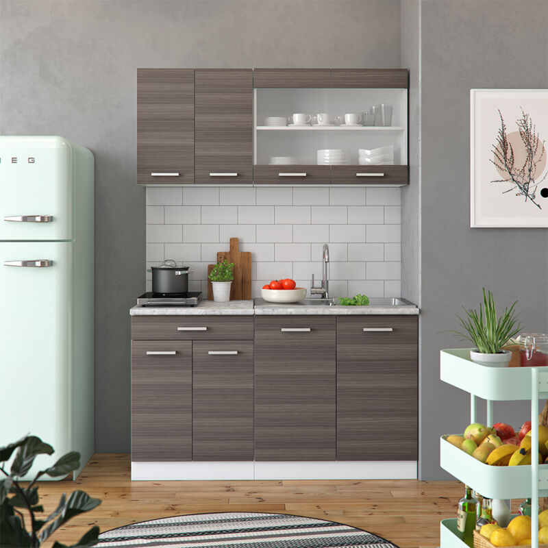 Vicco - Singleküche R-line, Edelgrau, 140 Cm , Ap Marmor