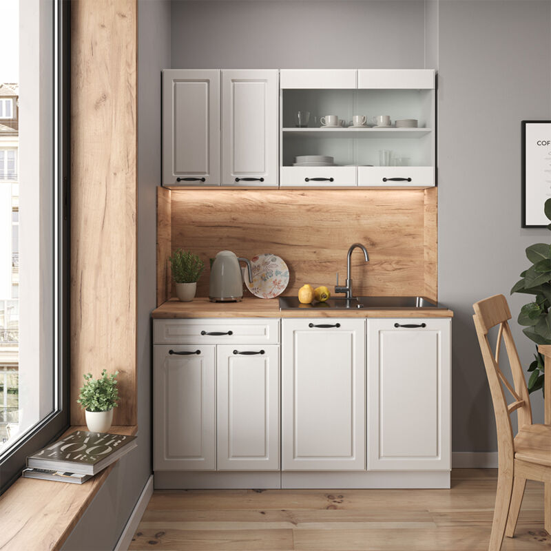 Vicco - Singleküche R-line, Weiß Landhaus/weiß, 140 Cm Ohne Arbeitsplatte
