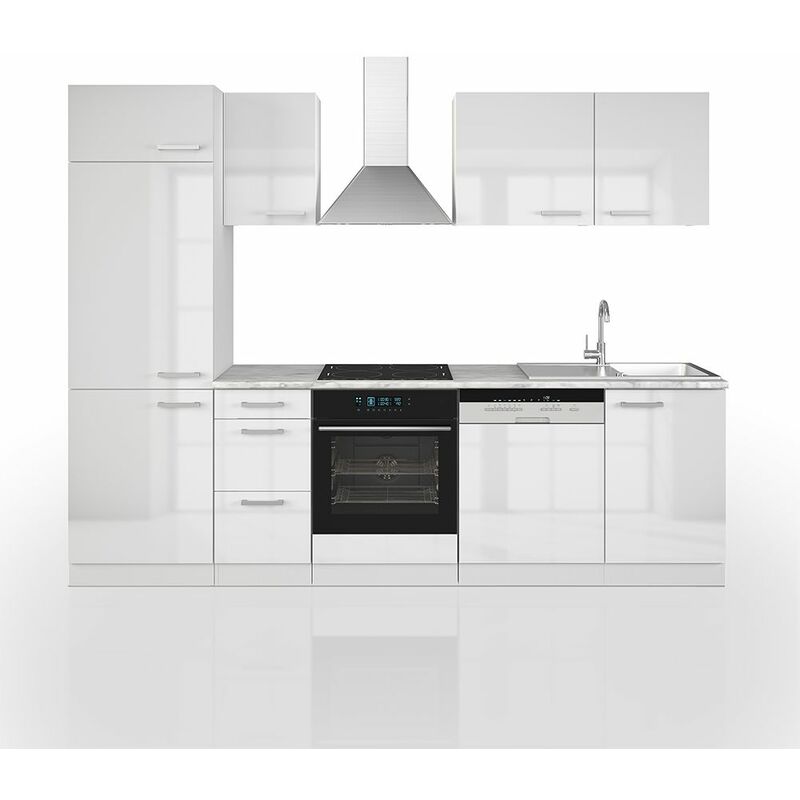 Vicco Küche 270 Cm Küchenzeile Küchenblock Einbauküche Komplett –Weiss Hochglanz