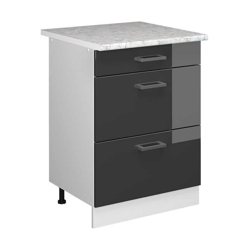 Küchenunterschrank R-line, Anthrazit Hochglanz, 60 Cm Mit Schubladen, Ap Marmor Vicco