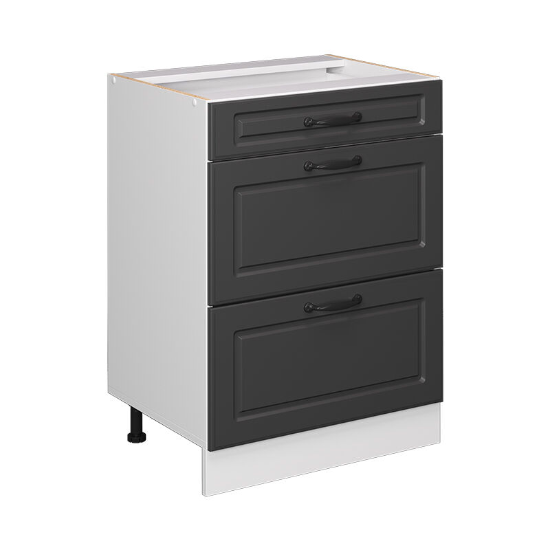 Küchenunterschrank R-line, Anthrazit Landhaus, 60 Cm Mit Schubladen, Ohne Arbeitsplatte Vicco