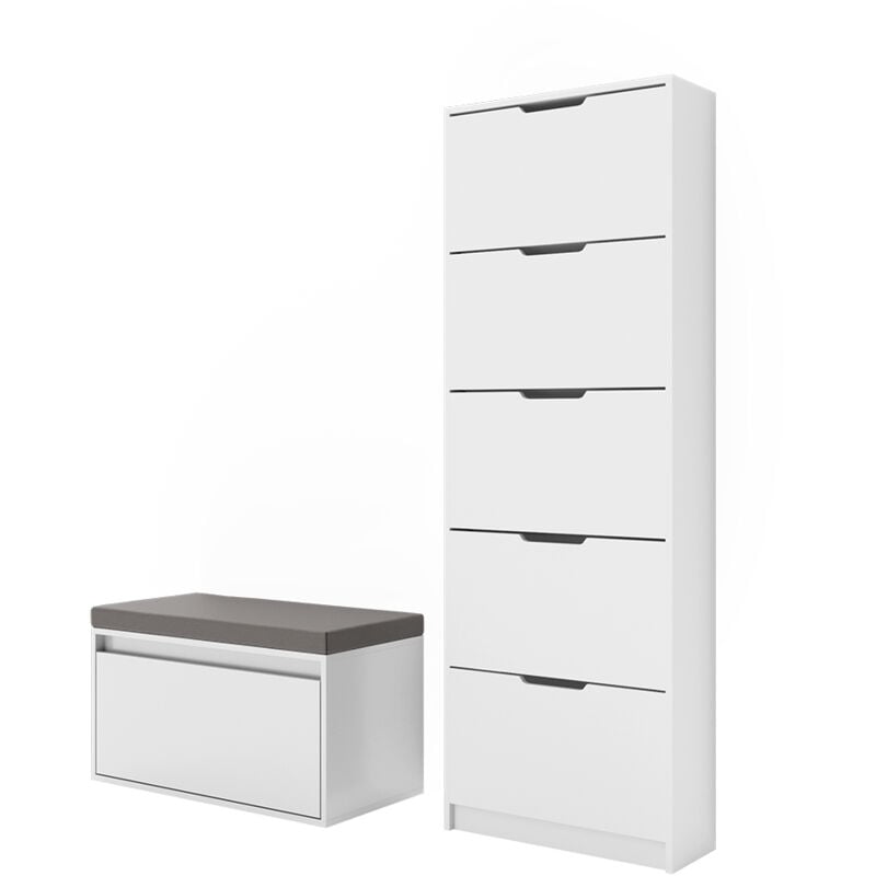 Vicco - Meuble à chaussure Luca, Blanc, 2 parties, avec banc