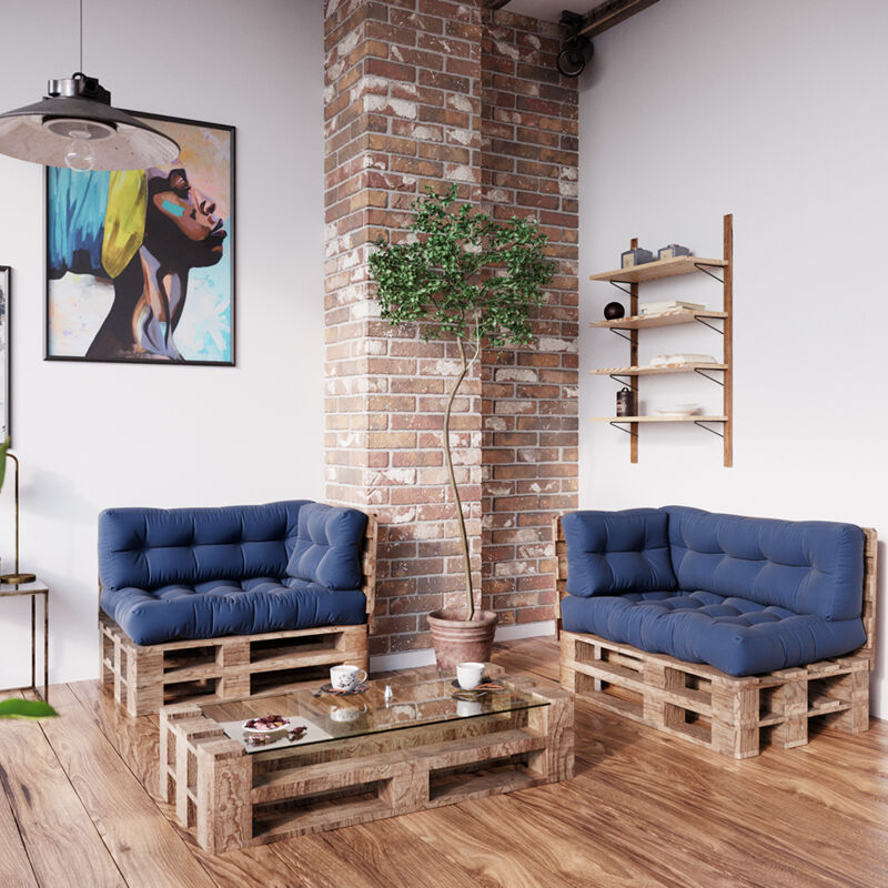 Vicco - Coussins de palettes Flocken, Bleu, 60 x 20 cm