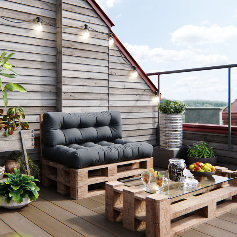 Ensemble de coussins de palette Flocken, Anthracite, 120 x 80 cm 2 parties Vicco