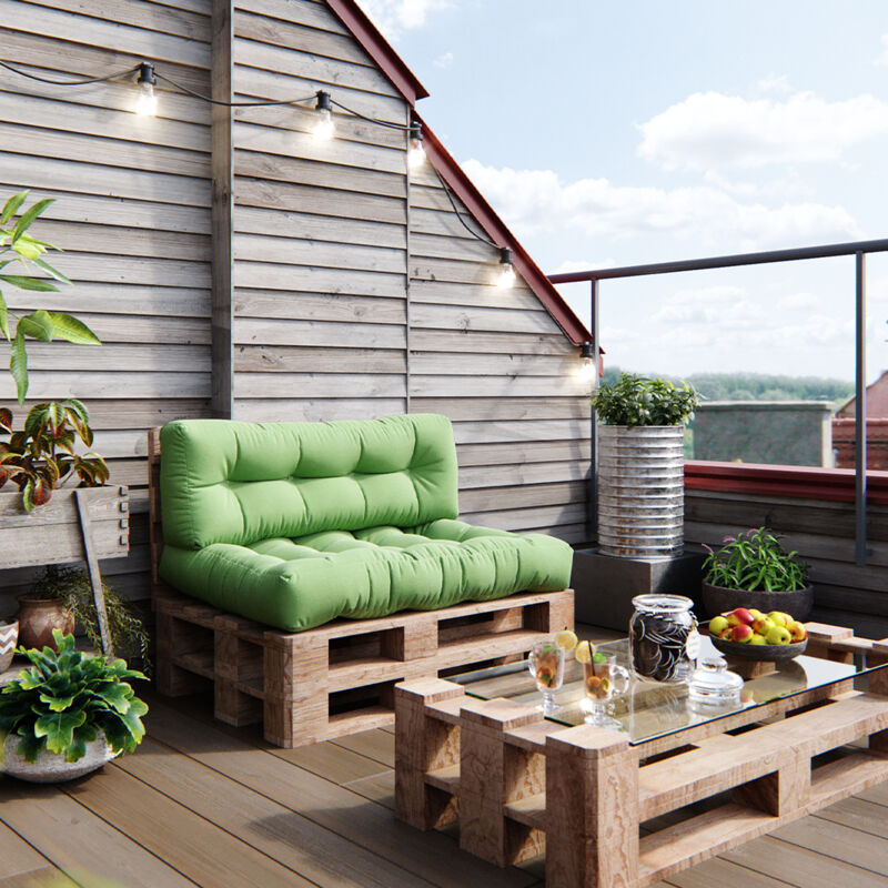 Ensemble de coussins de palette Flocken, Vert, 120 x 80 cm 2 parties Vicco