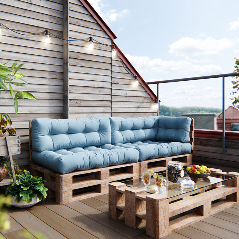 Ensemble de coussins de palette Flocken, Bleu glacé, 5 pièces, Vicco