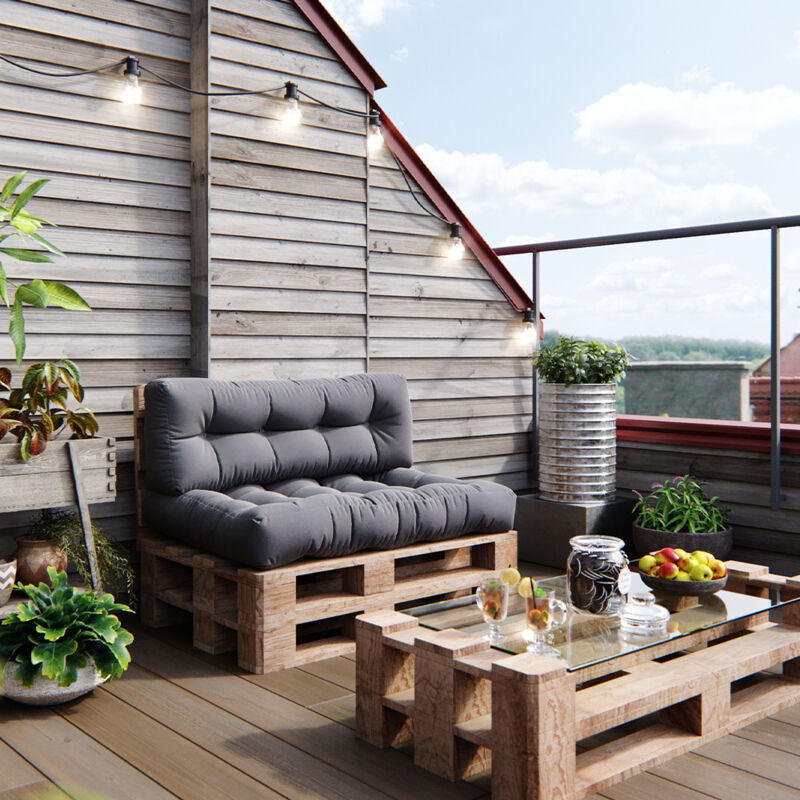 Ensemble de coussins de palette Flocken, Gris, 120 x 80 cm 2 parties Vicco