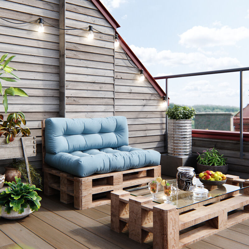 Ensemble de coussins de palette Flocken, Bleu glacé, 120 x 80 cm 2 parties Vicco