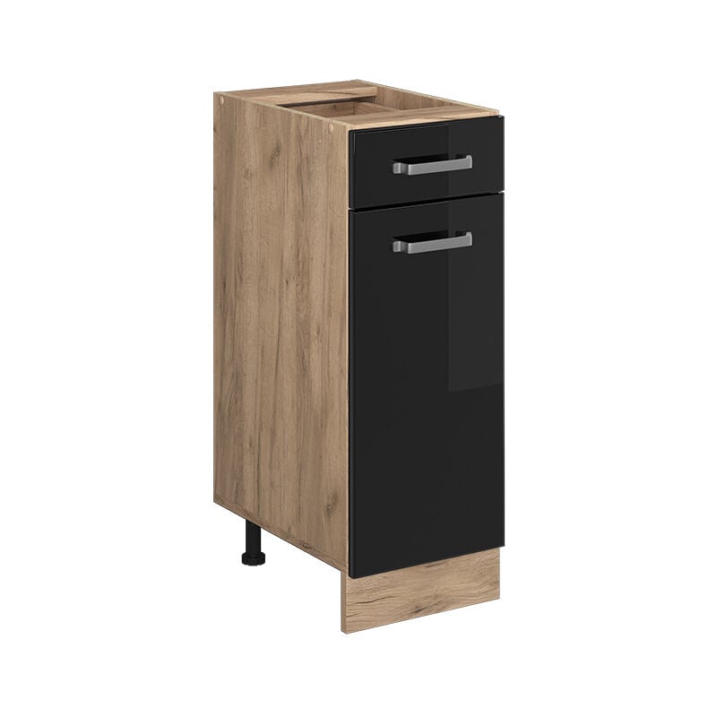 Meuble cuisine R-Line, Noir Haute brillance, 30 cm sans plan de travail Vicco