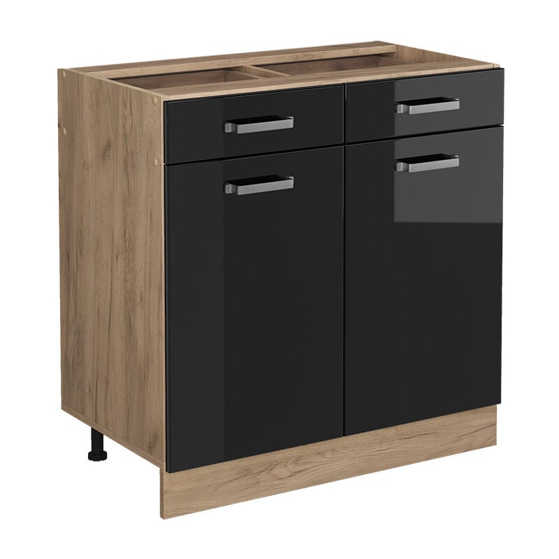 Meuble cuisine R-Line, Noir Haute brillance, 80 cm sans plan de travail Vicco