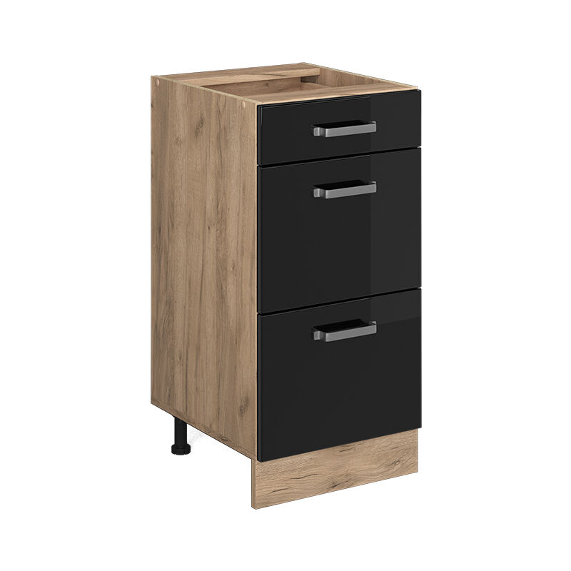 Meuble cuisine R-Line, Noir Haute brillance, 40 cm avec tiroirs, sans plan de travail Vicco