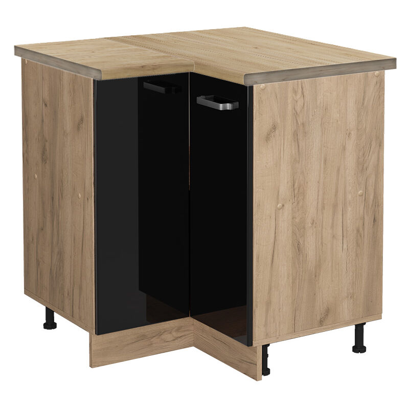 Vicco - Meuble d'angle R-Line, Noir Haute brillance, 75.6 cm, pt Chêne
