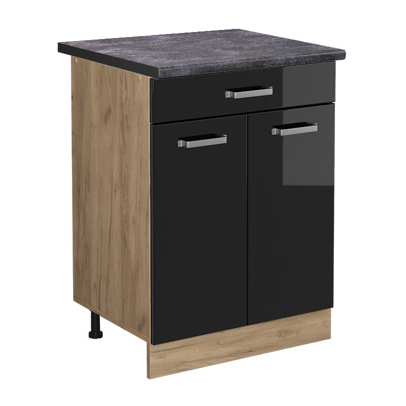 Meuble cuisine R-Line, Noir Haute brillance, 60 cm avec tiroir, pt Anthracite Vicco