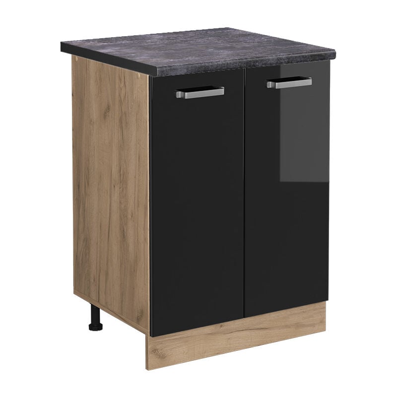Meuble bas de cuisine R-Line, Noir Haute brillance, 60 cm, pt Anthracite Vicco