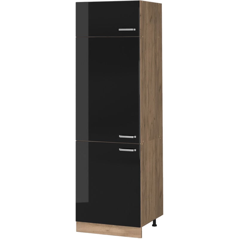 Vicco - Armoire pour frigo R-Line, Noir Haute brillance, 60 cm