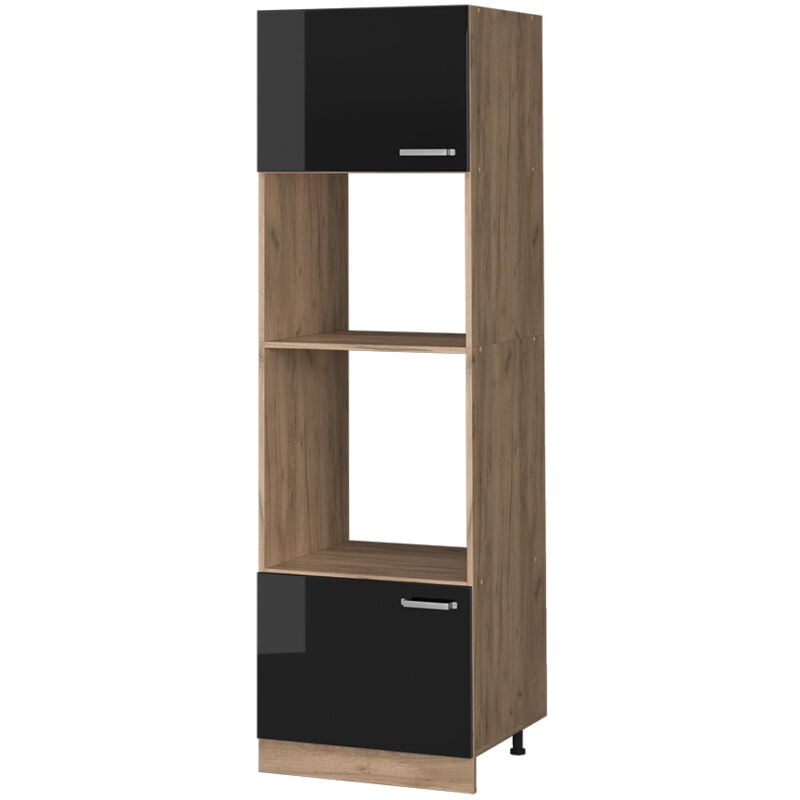 Vicco - Armoire micro-ondes R-Line, Noir Haute brillance, 60 cm