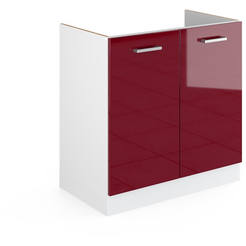 Meuble bas pour l'évier R-Line, Rouge bordeaux Haute brillance, 80cm avec portes, sans pt Vicco