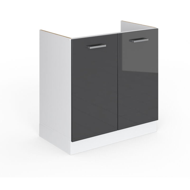 Meuble bas pour l'évier R-Line, Anthracite Haute brillance, 80cm avec portes, sans pt Vicco