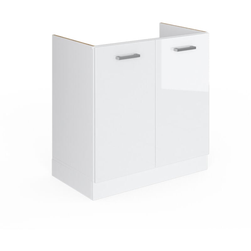 Meuble bas pour l'évier R-Line, Blanc Haute brillance, 80cm avec portes, sans pt Vicco