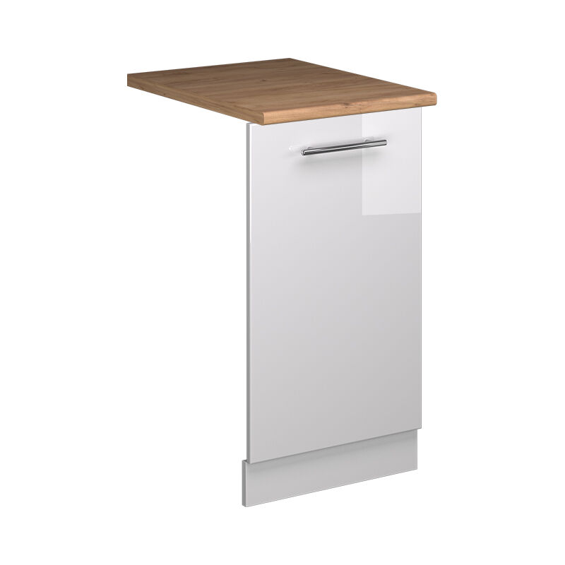 Façade de lave-vaisselle Fame-Line, Blanc Haute brillance, 45cm, pt Chêne Vicco