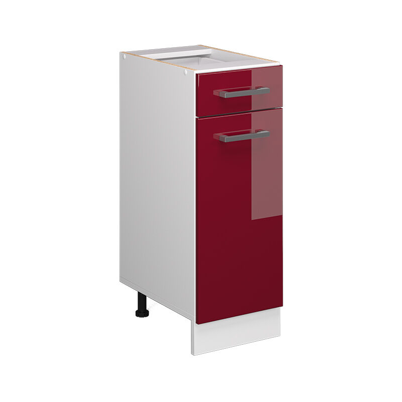 Meuble bas universel R-Line, Rouge bordeaux Haute brillance, 30 cm avec tiroir, sans plan de travail, Vicco
