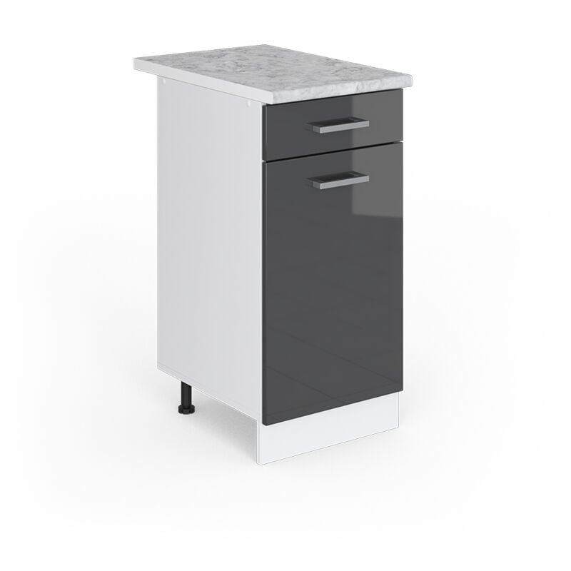 Meuble bas universel R-Line, Anthracite Haute brillance, 40 cm avec tiroir, avec plan de travail, Vicco