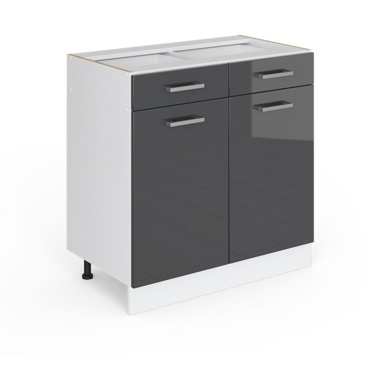 Meuble bas universel R-Line, Anthracite Haute brillance, 80 cm avec tiroirs et portes, sans plan de travail, Vicco